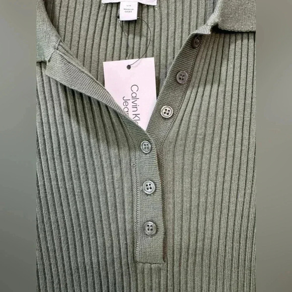Calvin Klein Jeans Green Ribbed Half Button Sweater Size L - Picture 4 of 11
